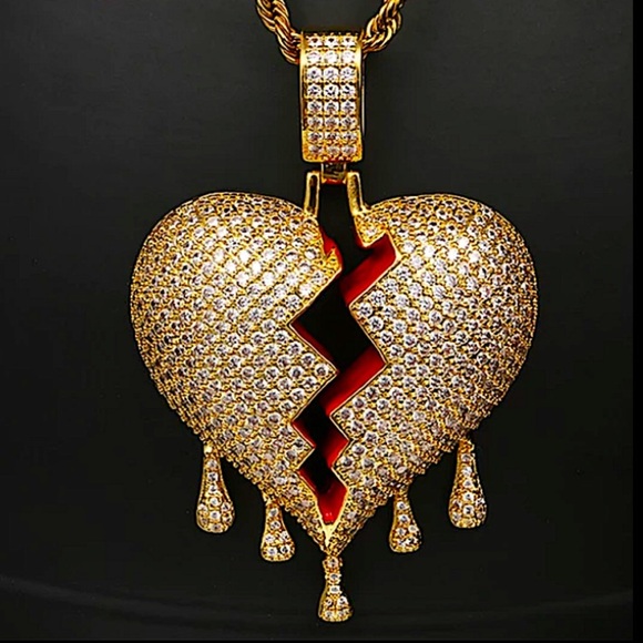 GOLD PLATED BLEEDING ZIRCON HEART ROPE CHAIN CHARM UNISEX NECKLACE
